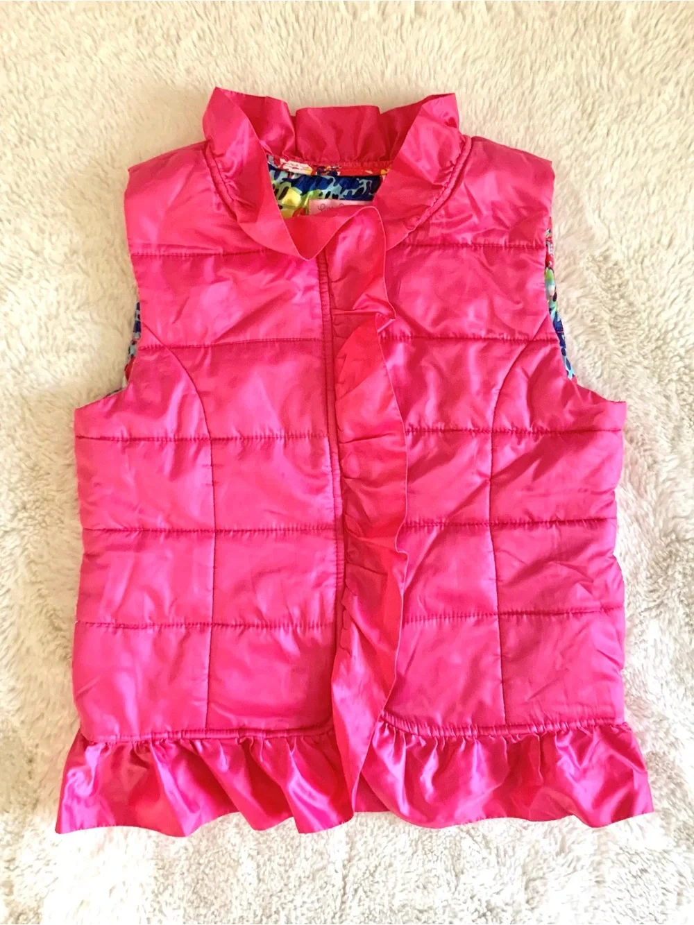 Lilly Pulitzer Girl Pink Puffer Vest jacket Large 8-10 EUC